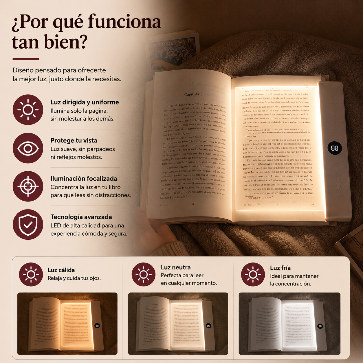Luz de Lectura LED 2 en 1 Recargable con Temporizador
